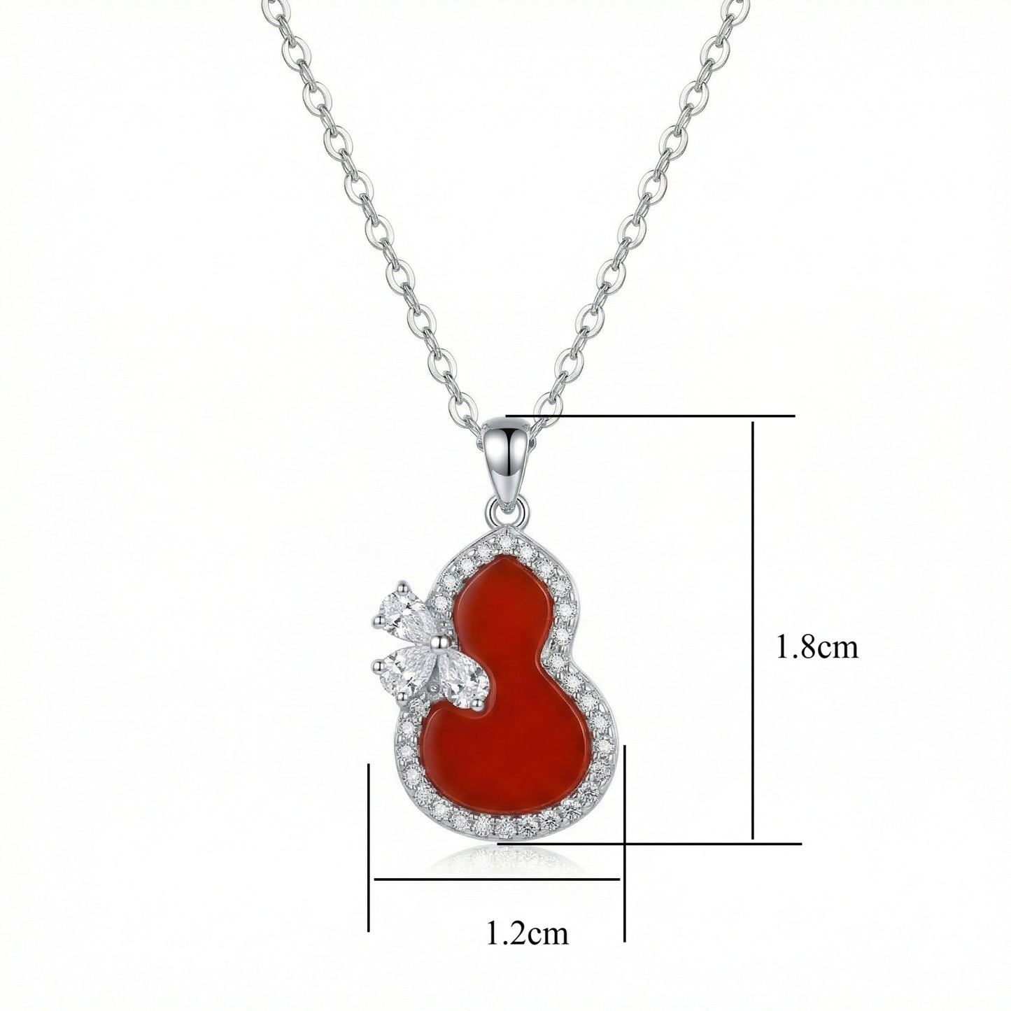 925 Sterling Silver Red Gourd Pendant Necklace Sparkling