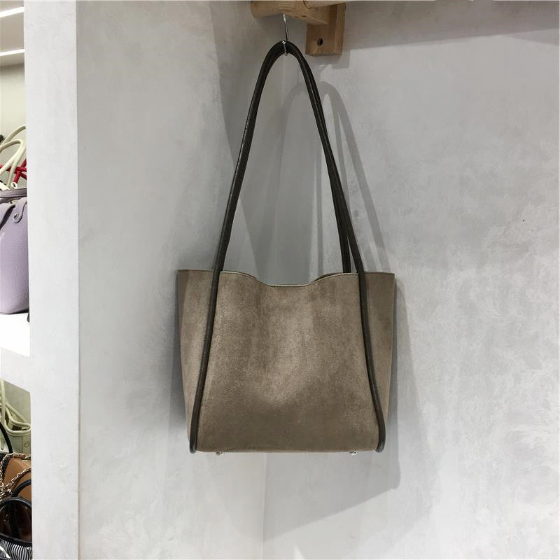 Suede Tote Bag Simple Casual Shoulder Bag for Women