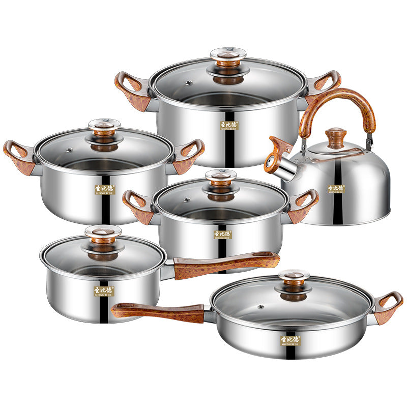 12-Piece Pot Set with Wood Handle
