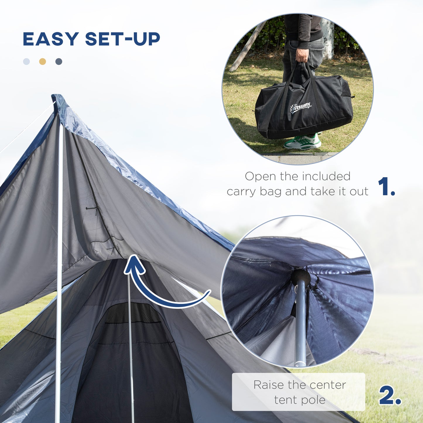Waterproof Teepee Camping Hiking Tent with Porch – 2–3 Person Outdoor Shelter