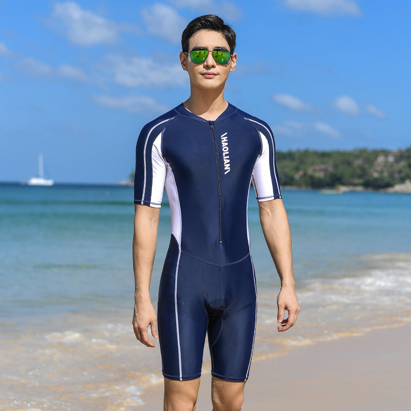 Buy One-Piece Men’s Swimsuit | Short-Sleeved Five-Point Surf Suit