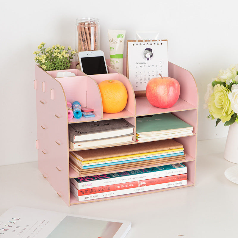 Office Desk Wooden Storage Box Elegant Organizer Workspace
