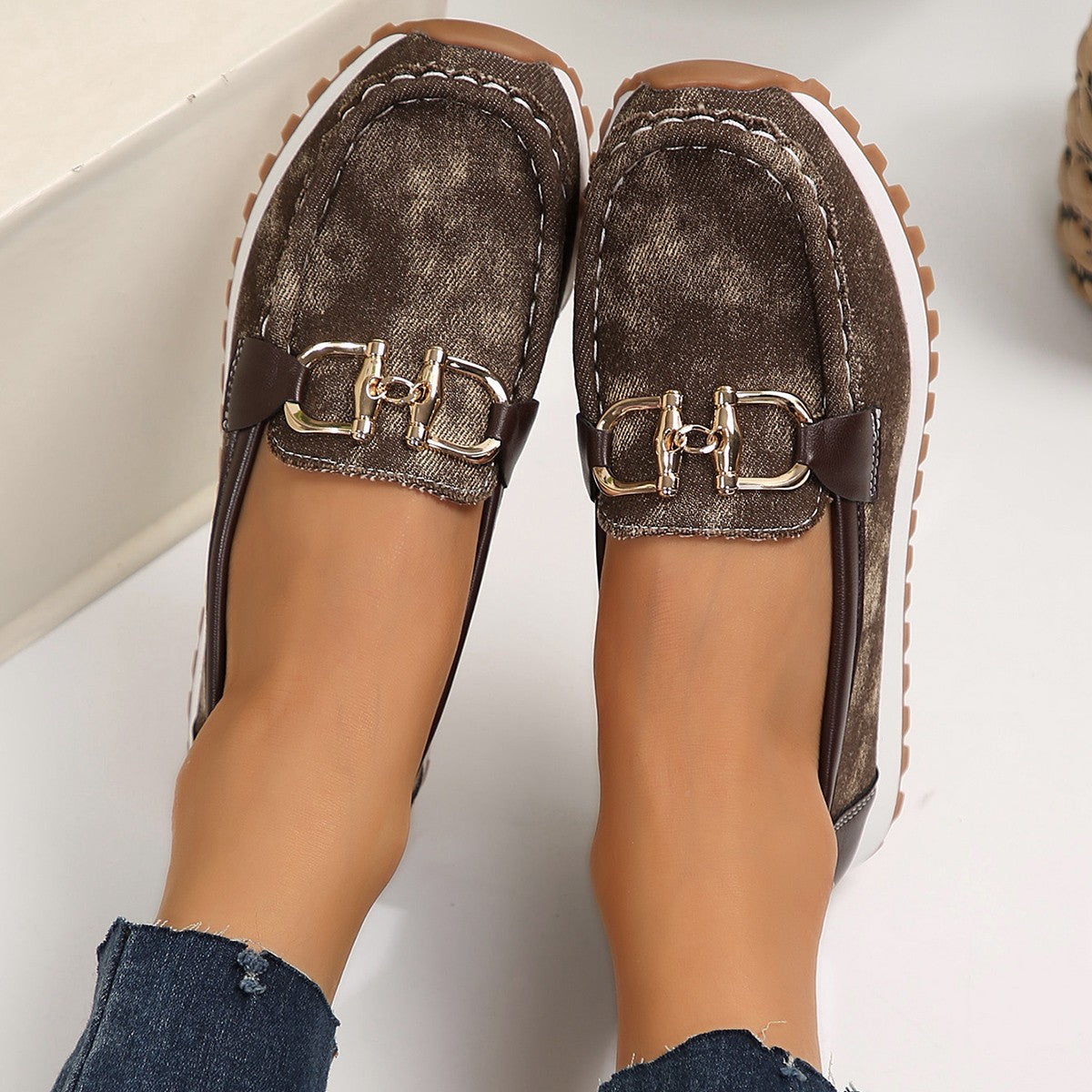 Women's Plus Size Chunky Sole Casual Shoes Metal Buckle