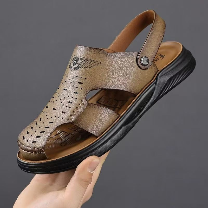 Men’s Leather Toe Sandals Outdoor Driving Casual Footwear