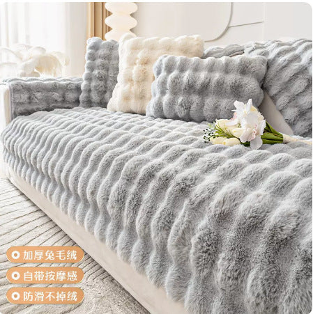 Winter Thickened Rabbit Plush Sofa Cushion for Modern Homes