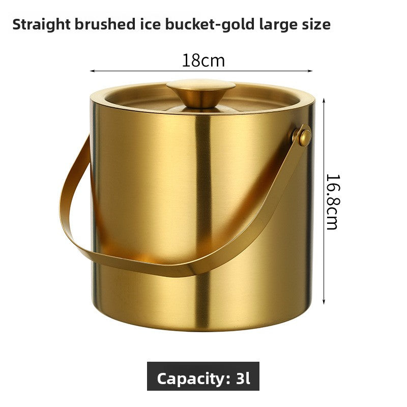 304 Stainless Steel Double Layer Insulated Ice Bucket with Lid and Handle for Wine Champagne Beer
