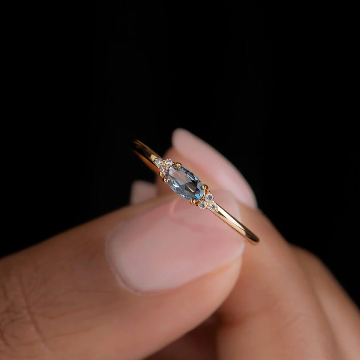 925 Sterling Silver Blue Stone Marquise Horse Eye Engagement Ring