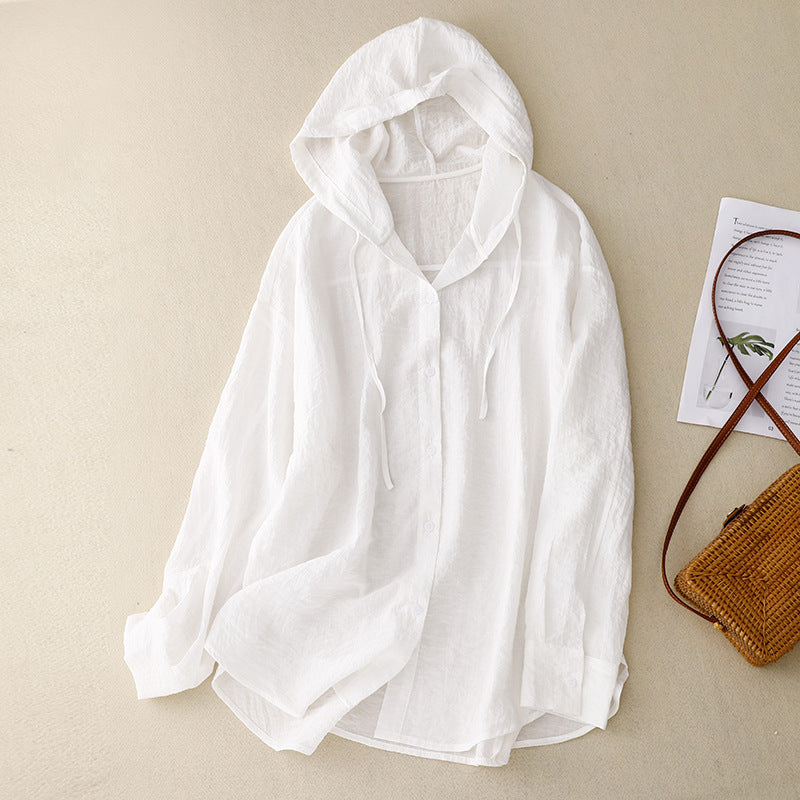 3-Color Hooded Sun Protection Clothing Long-Sleeved Air-Conditioning Shirt Jacket for Women Thin Loose Style 2026 Summer New Casual Top