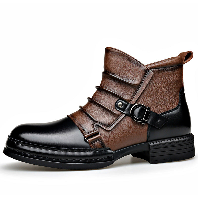 Men’s British-Style Retro Fleece-Lined Thermal Boots Zipper
