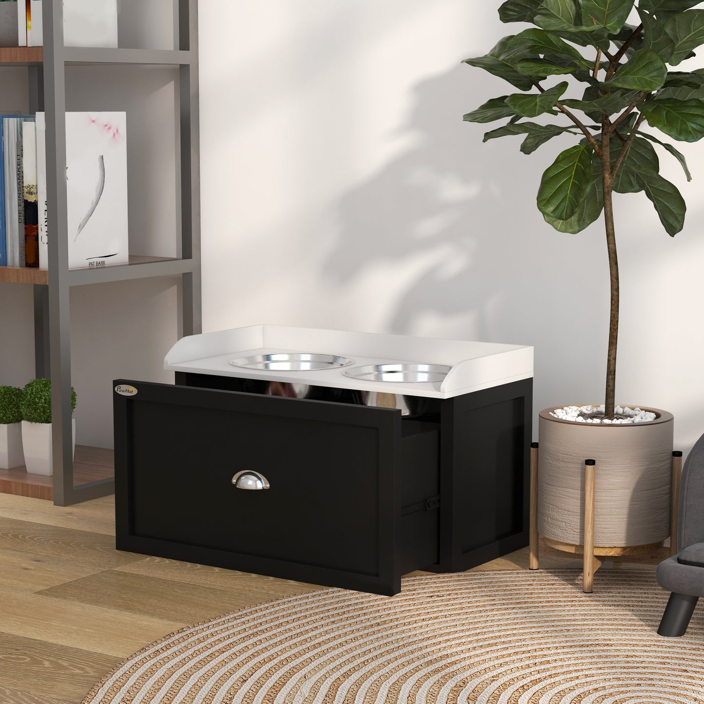 Elevated Dog Feeding Station with Storage – Double Bowl Set