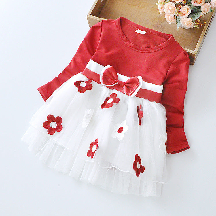 Long Sleeve Flower Bow Dress – Perfect for Special Occasions