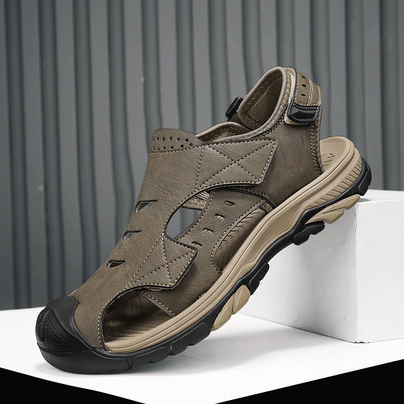 Plus Size Men’s Beach Shoes – Breathable Leather Sandals