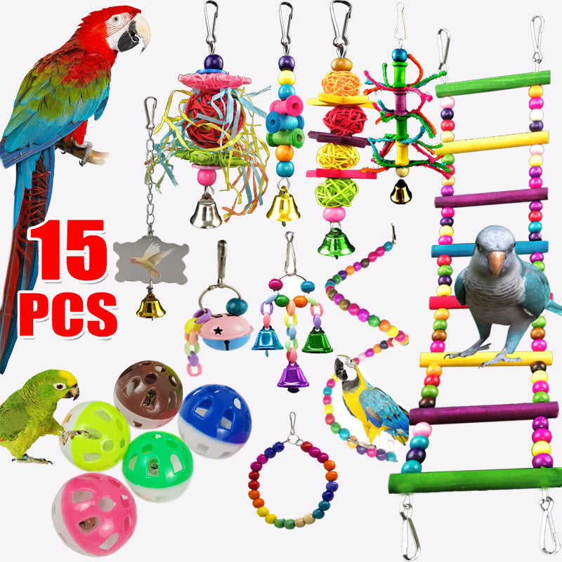 10-Piece Parrot Toy Set – Wooden Ladder, Swing & Chewing Toys