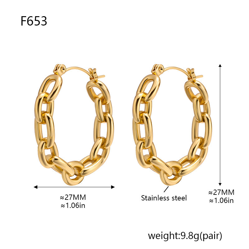 Euro-American Style Stainless Steel Chain C-Shaped Earrings