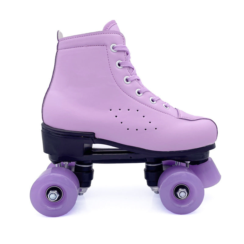 Double-Row Leather Purple Roller Skates Stylish and Durable