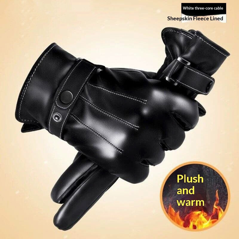 Warm Genuine Leather Gloves & Fleece Lining Waterproof Cozy
