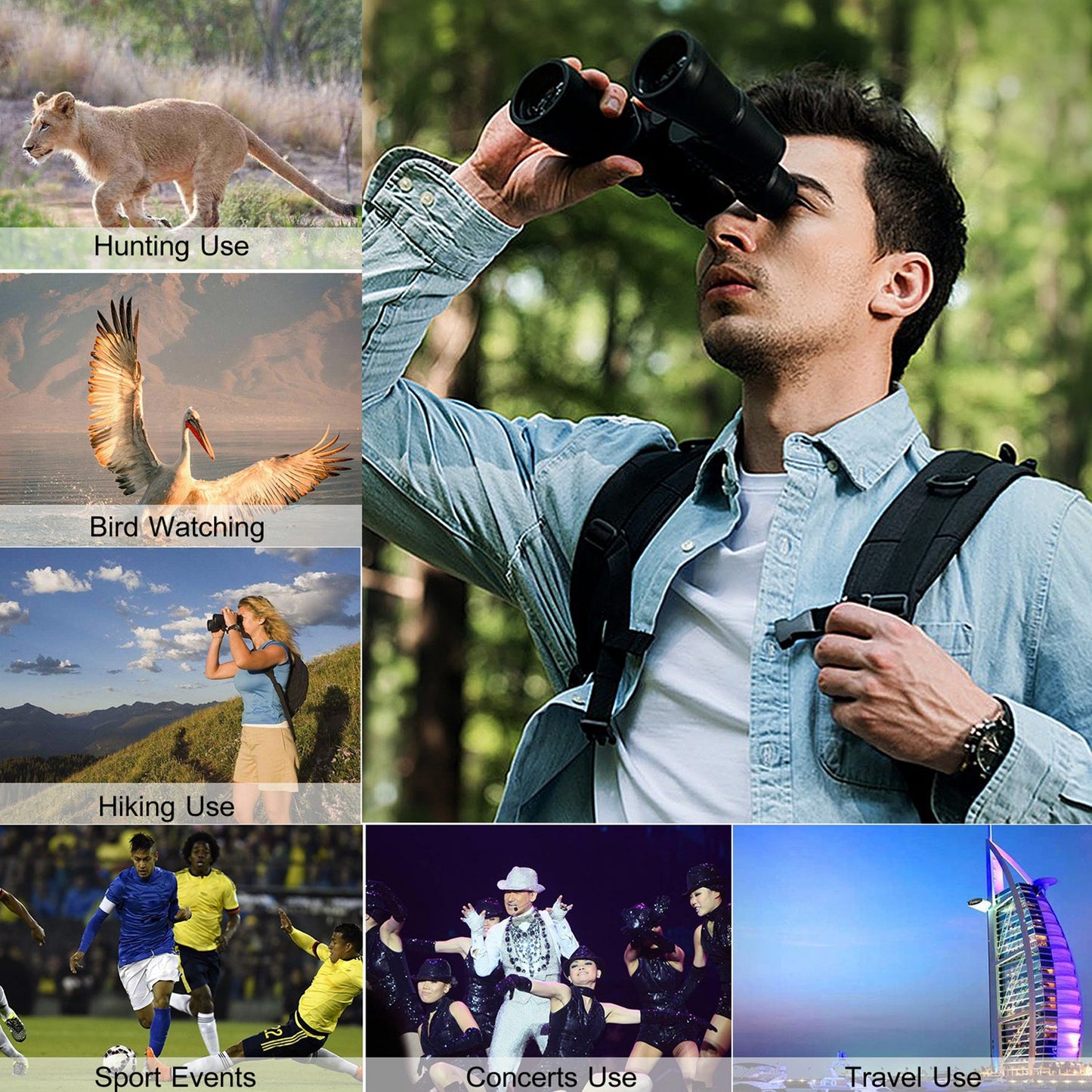 Portable Zoom Binoculars with FMC Lens – Low Light Night Vision for Bird Watching, Hunting, Sports Events
