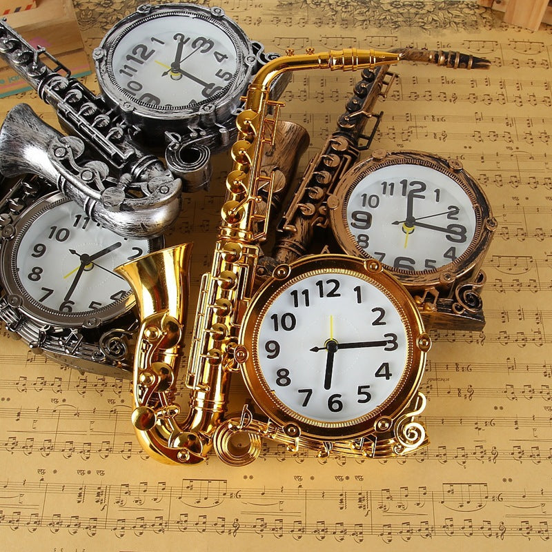 Vintage Saxophone Alarm Clock with Retro Musical Design