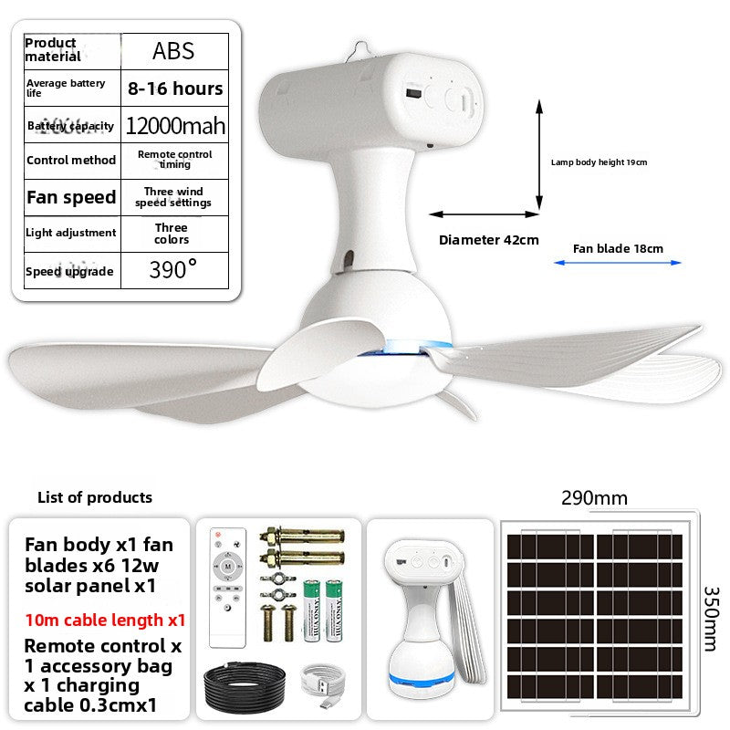 Multifunctional Solar Rechargeable Ceiling Fan Outdoor Use
