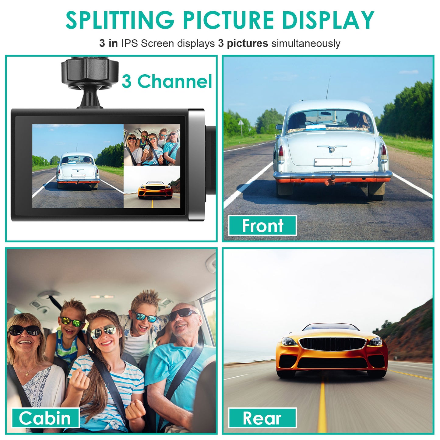 Car Dash Cam 2K 3 Channel DVR with GPS WiFi Parking Monitor.