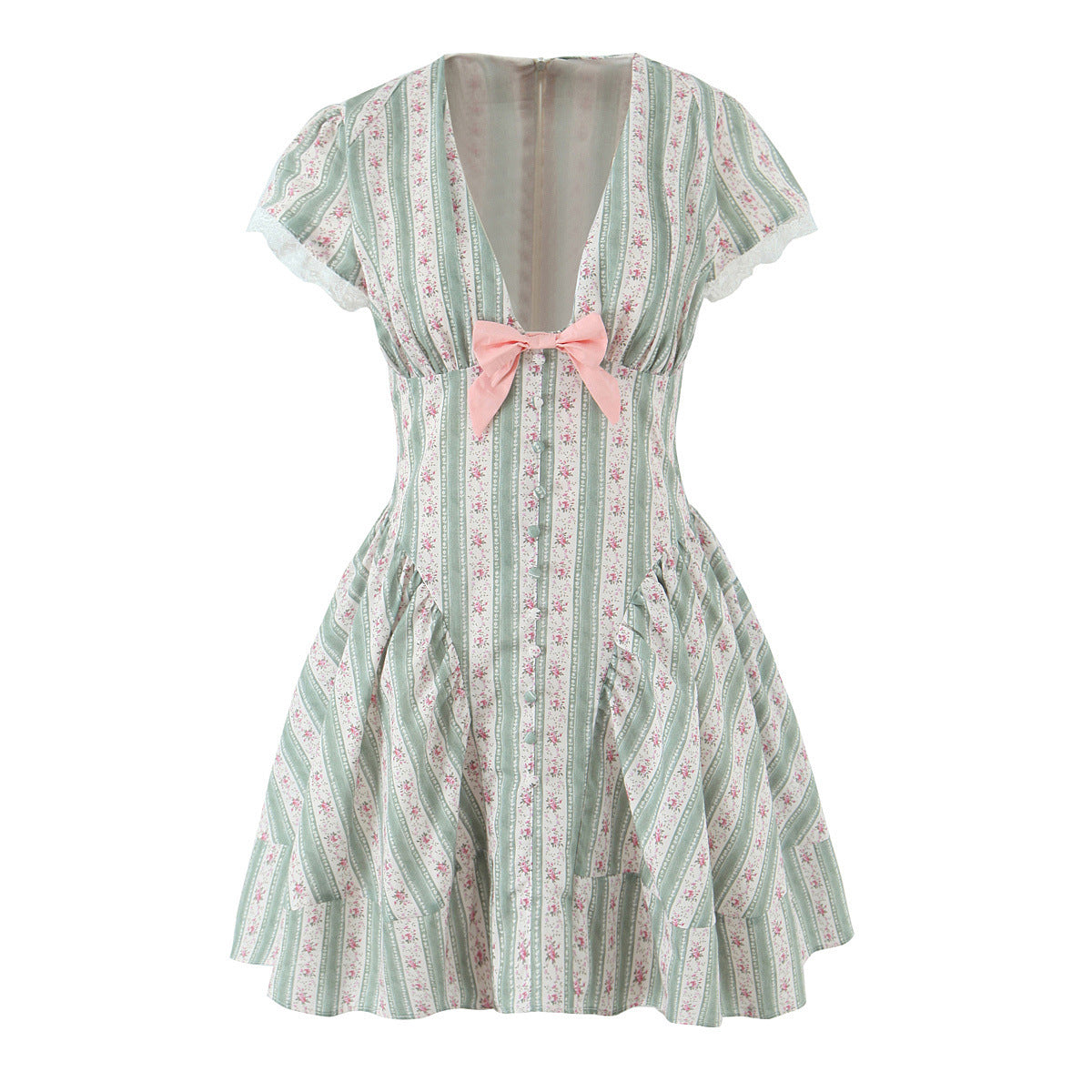 Beautiful French-style Floral Print Mini Dress with Bow Lace
global-swanky 3