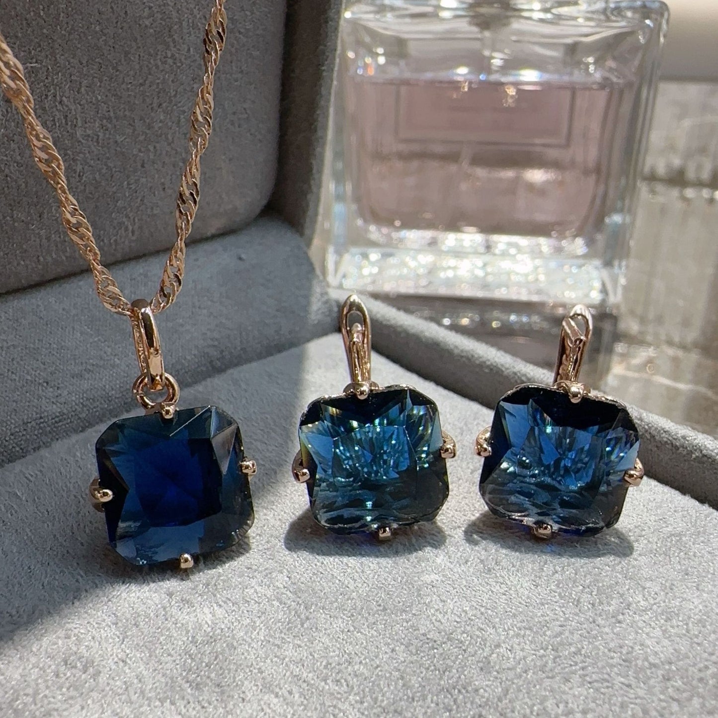 Buy Sapphire Earrings and Necklace Set Elegant Jewelry Gift globalswanky 03