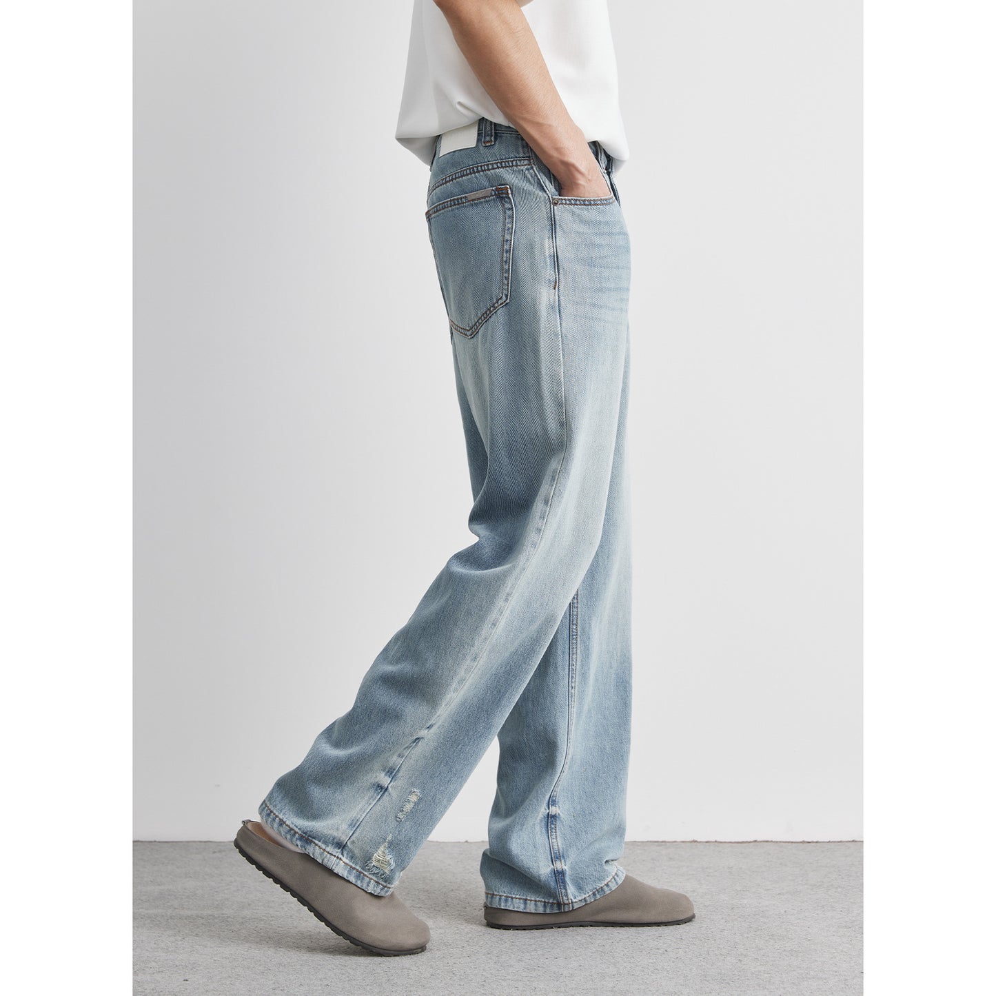 Light-wash Mens Ripped Straight-leg Jeans Global swanky 3