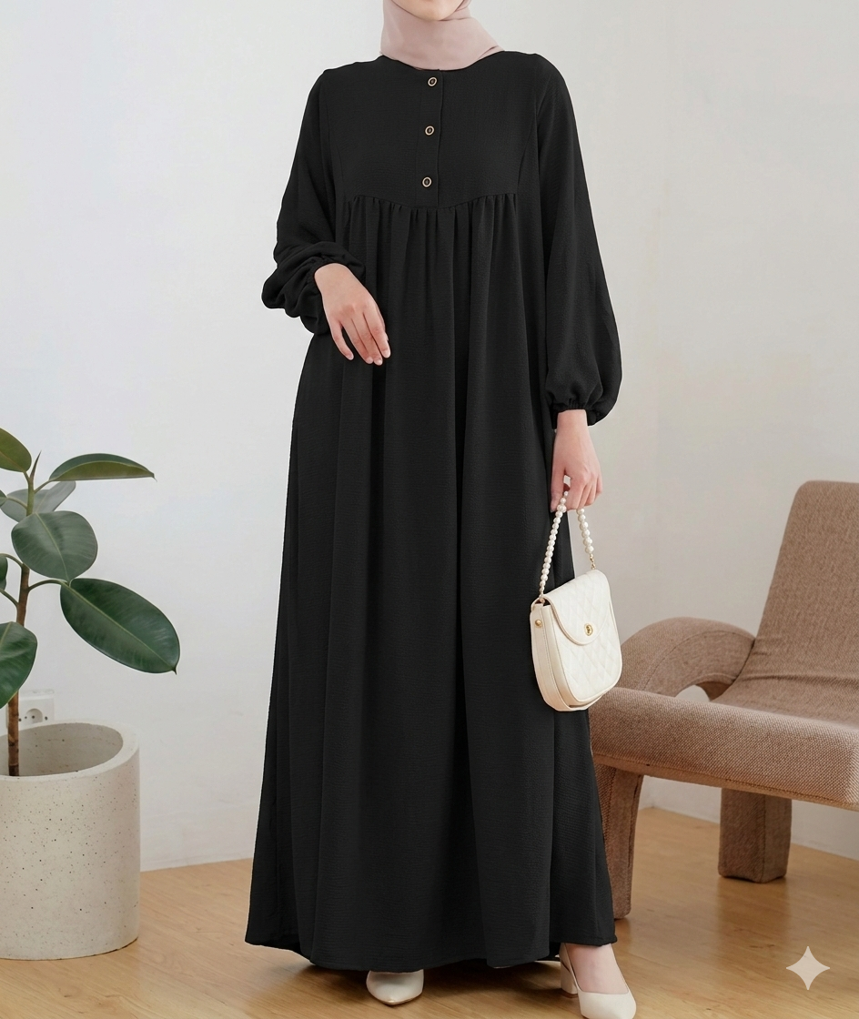 Women's Long Robe with Loose Puff Sleeve – Solid Color Dress
global-swanky 3