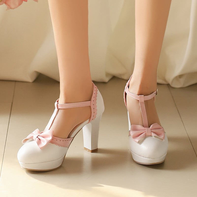 Bow-Embellished Closed-Toe Hollow-Out High-Heeled Sandals