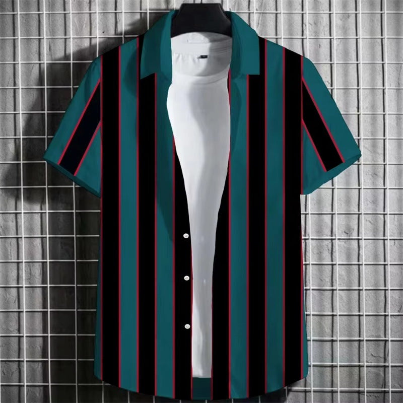 Color Simple Striped Men’s 3D Printing Short Sleeve T-Shirt