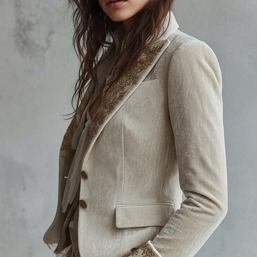 Fashionable Women’s Printed Lapel Blazer with Flare Sleeves