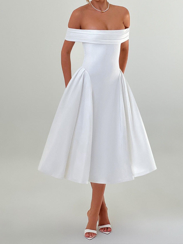 A one-neck backless solid-color strapless dress for women