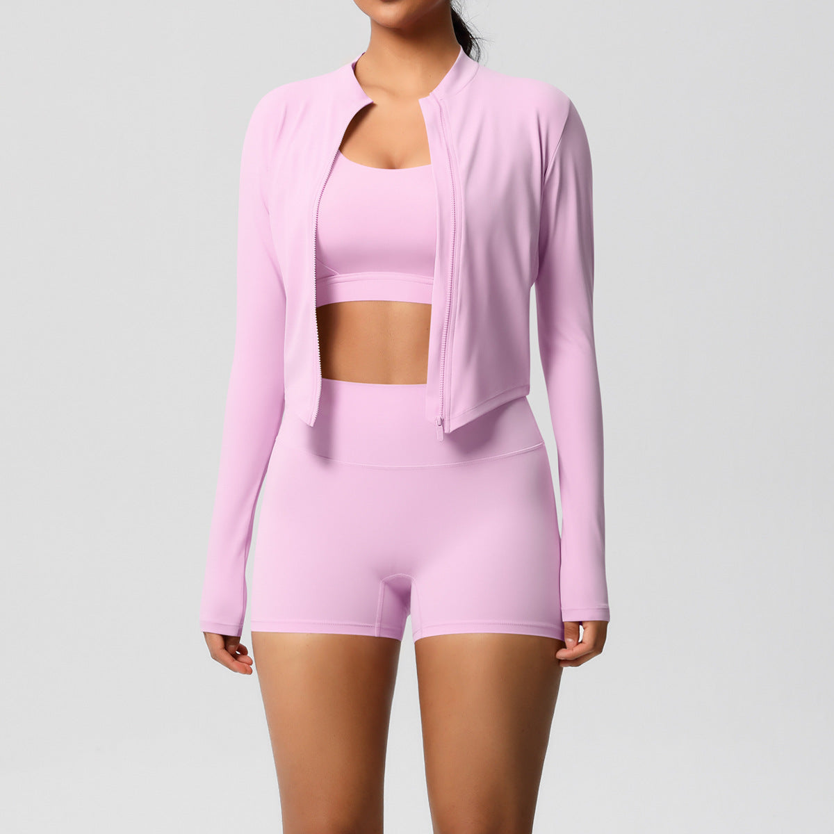 A three-piece yoga suit for women