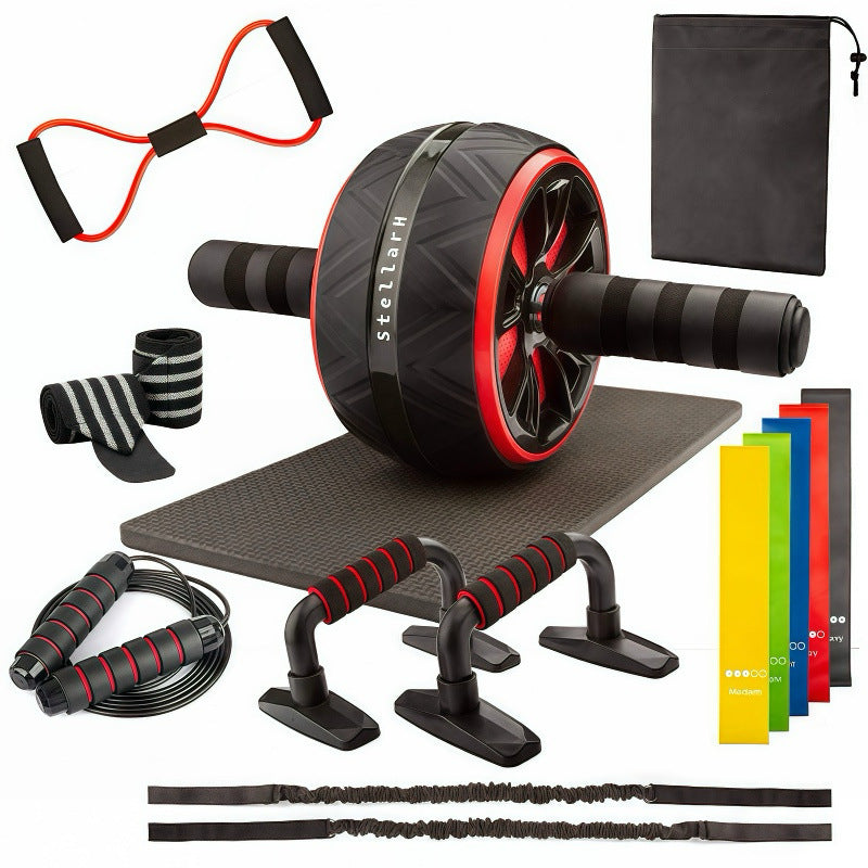 Ab Wheel 7-Piece Set – Indoor Fitness Equipment, Jump Rope, Push-Up Stand
