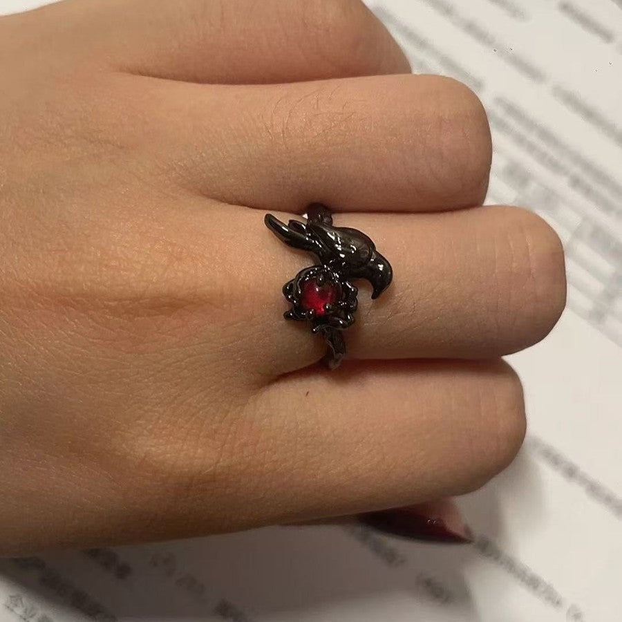 Adjustable Dark Crow Design Metal Ring