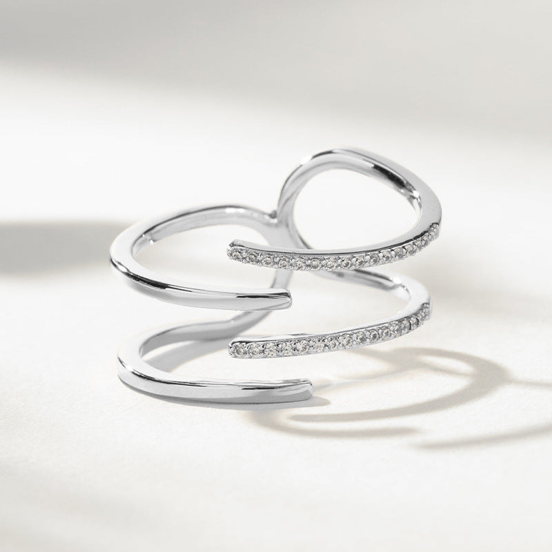 Adjustable Geometric Zircon Sterling Silver Ring