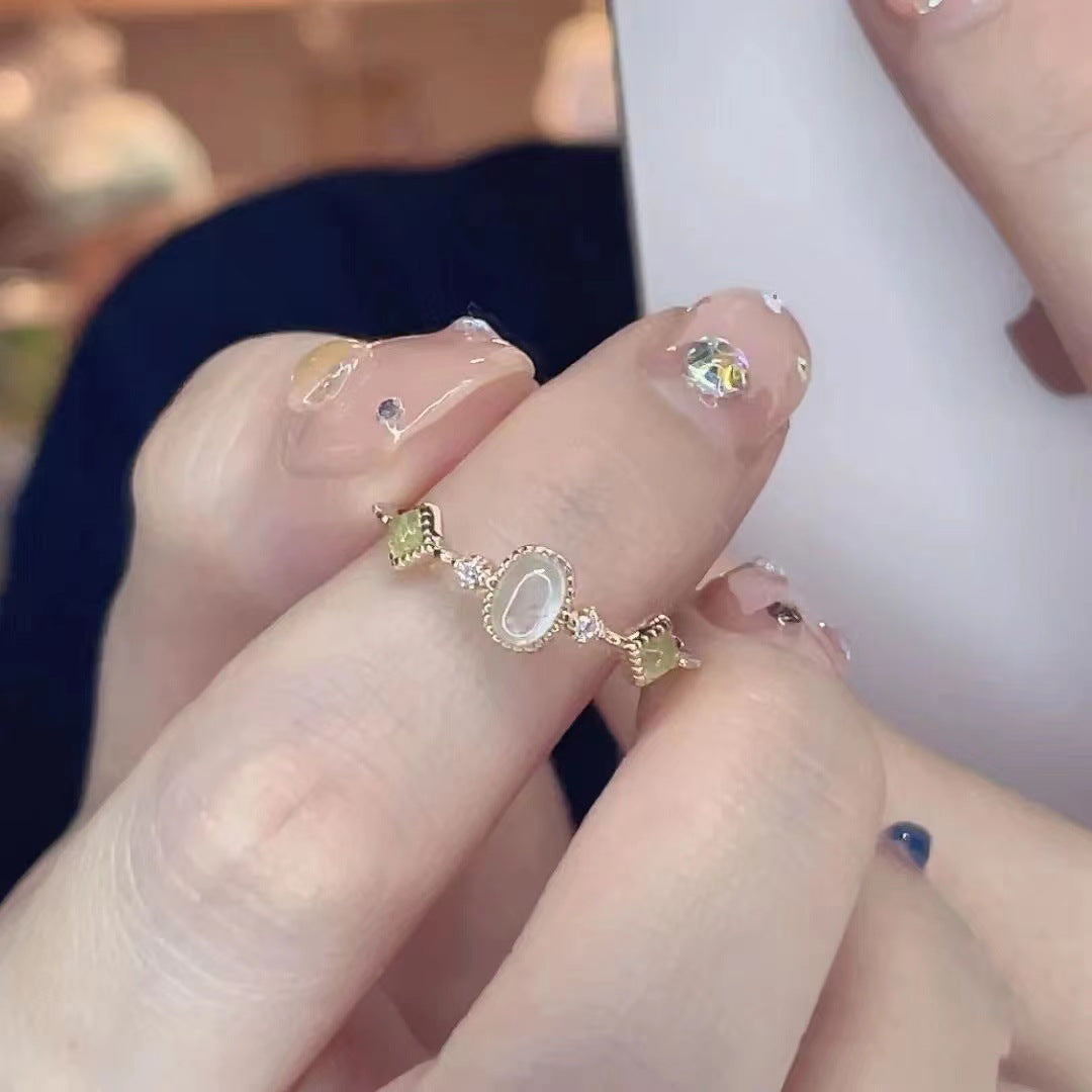 Adjustable Glass Gemstone Open Ring