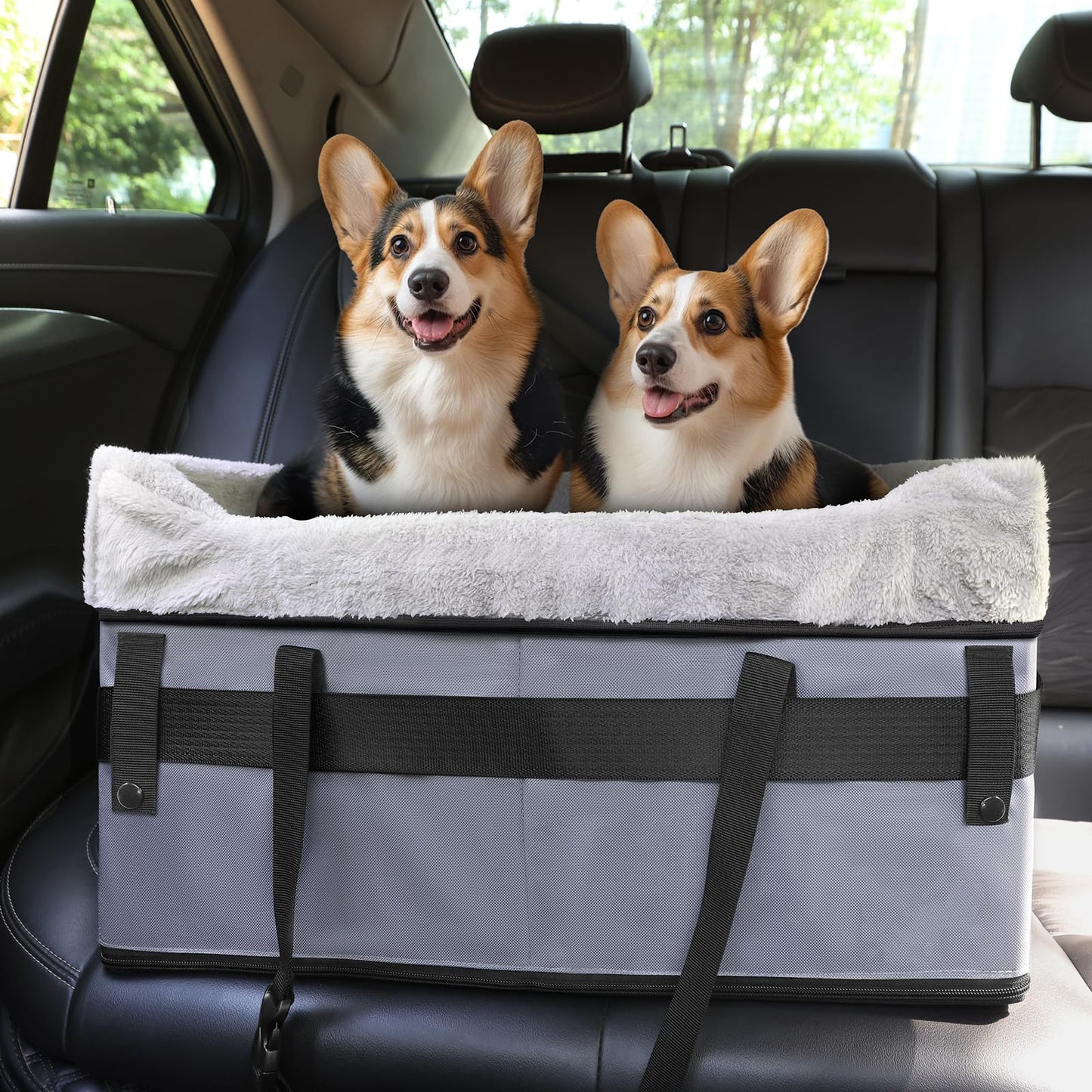 Adjustable Pet Car Booster Seat with Safety Straps