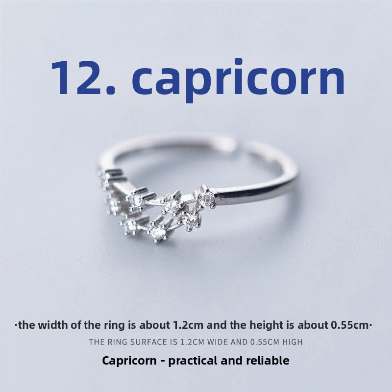 Adjustable Zodiac Copper Ring with Zircon