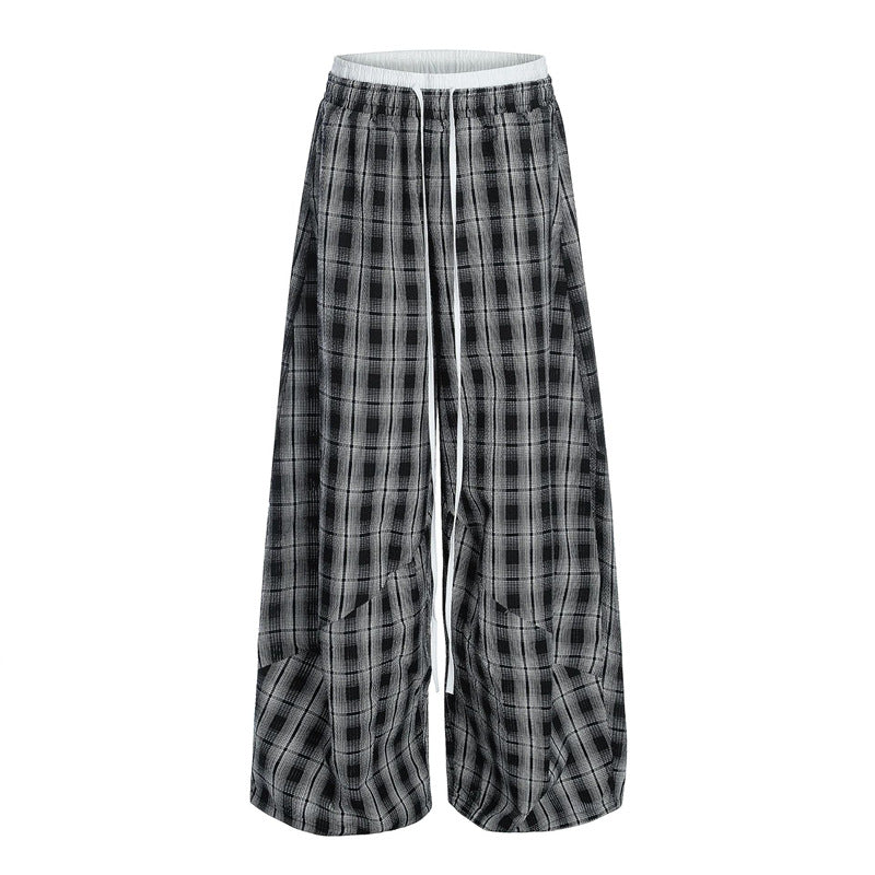 American Retro Wide-Leg Plaid Pants