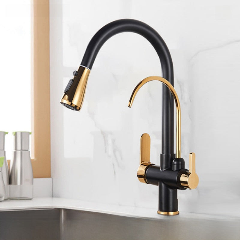 Antique Brass Pull Out Kitchen Faucet