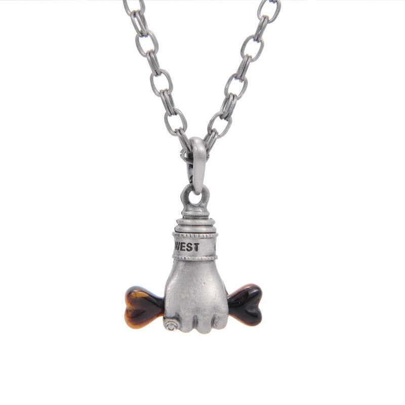 Antique silver retro Saturn three-dimensional hand-held bone necklace