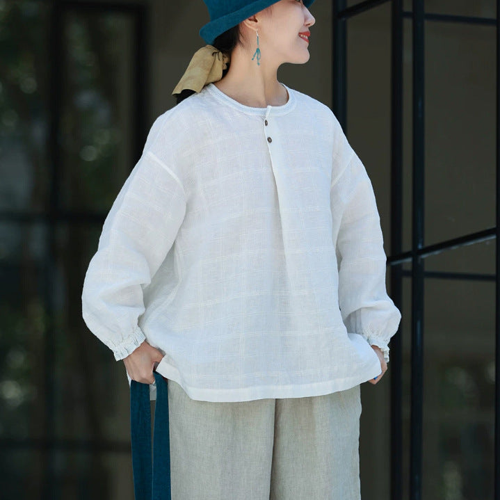 Artistic Linen Shirt with Round Neck