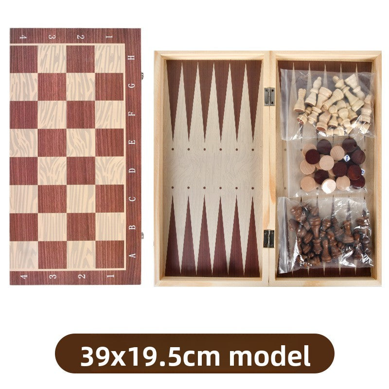 Wooden Chess Checkers Backgammon Set for Strategy Game Fun