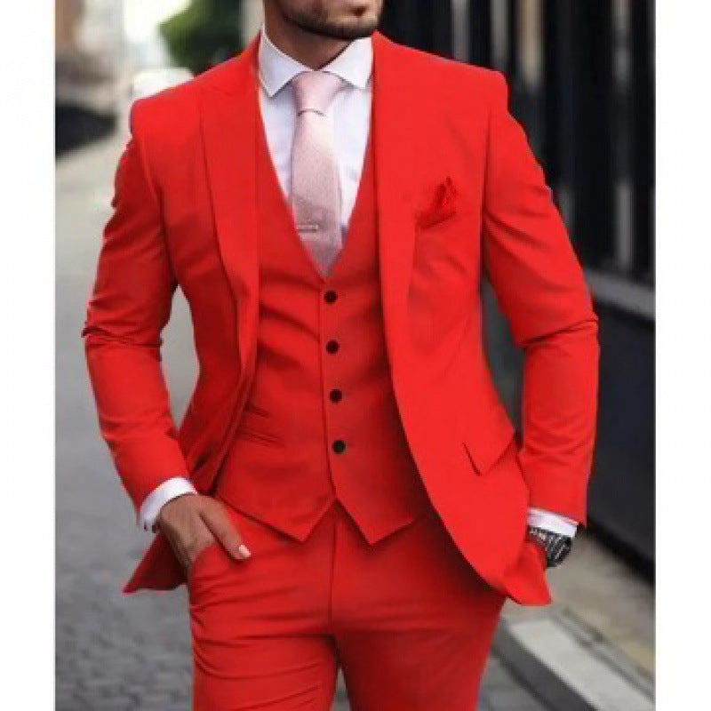 Men’s Three-Piece Solid-Color Suit – Stylish & Sophisticated.