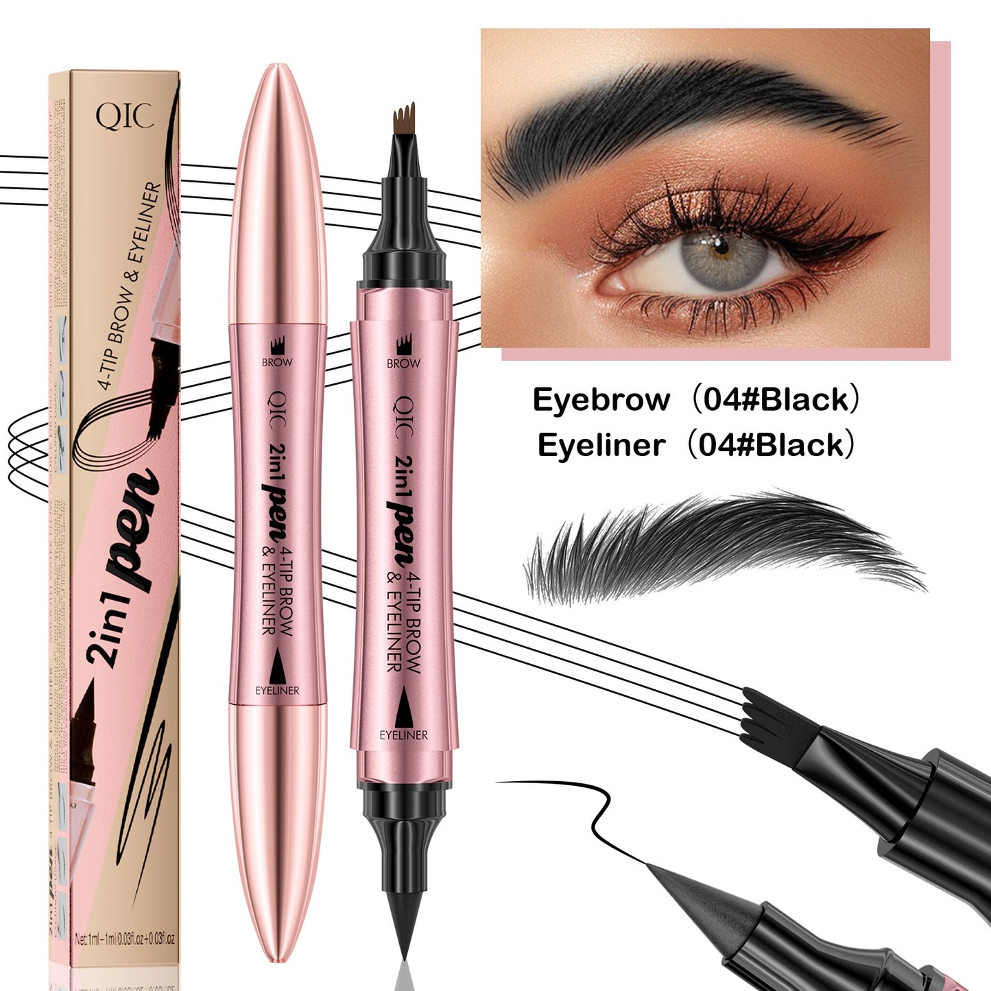 Double-headed 3D Eyebrow Pencil & Eyeliner - Four-fork Design