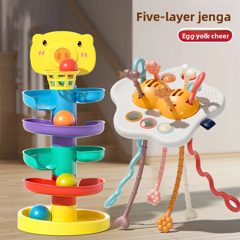 Baby Early Education Stacking Toy with Rolling Tracks