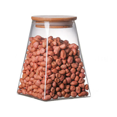 Bamboo Lid High Borosilicate Glass Square Storage Can