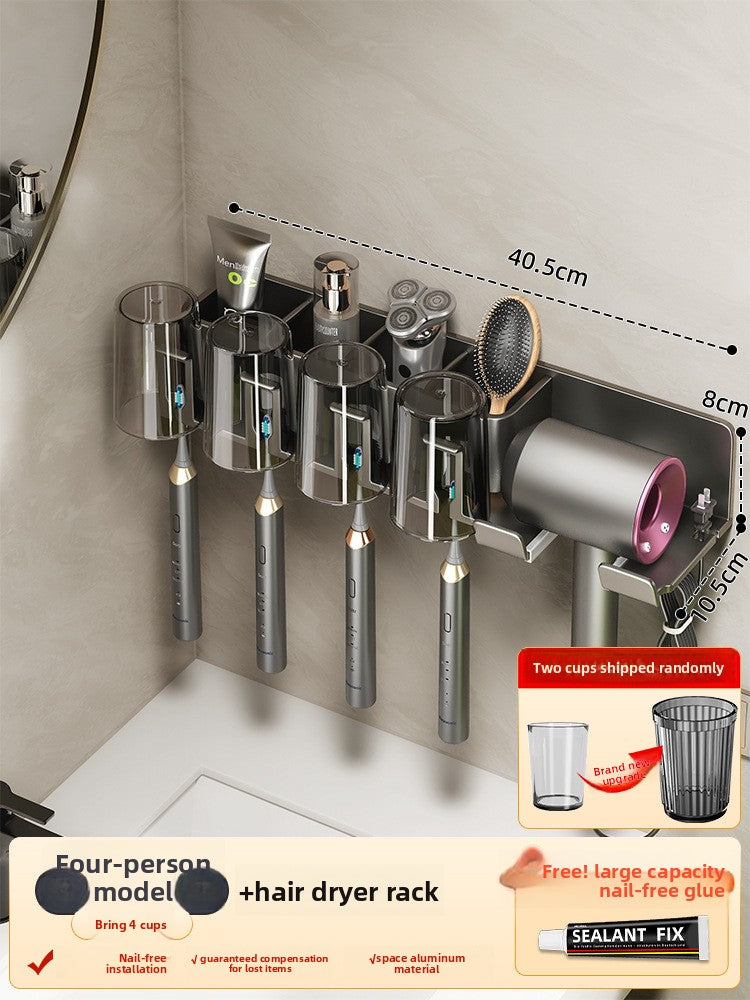 Bathroom Wall Mount Toothbrush and Hair Dryer Holder