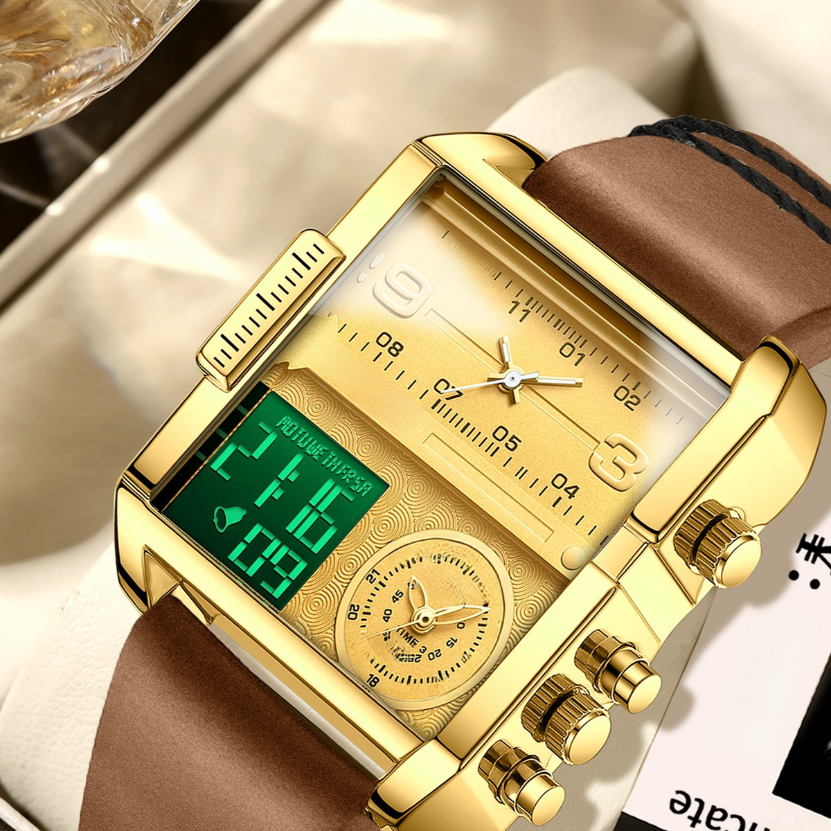 Binbond Mens Digital Analog Quartz Watch with Calendar Alarm